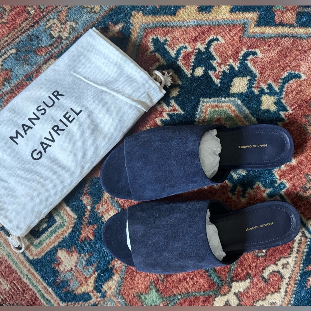 Mansur Gavriel Deep Blue Suede Slides